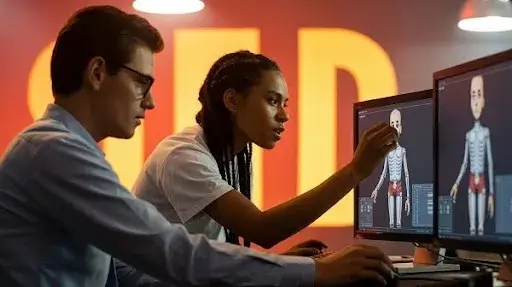 Animators working on skeletal animation