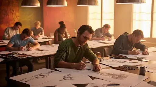 Animators working on solid drawing animation