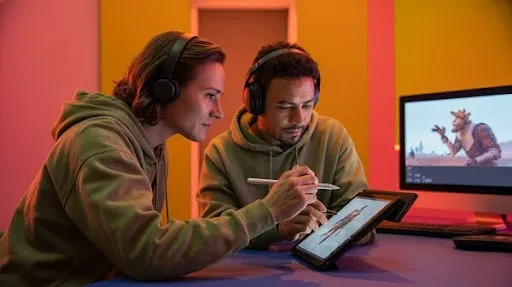 Animators working on the post production phase of the 2D animation pipeline Animators working on the post production phase of the 2D animation pipeline