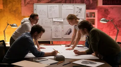 Animators working on the pre production phase of the 2D animation pipeline Animators working on the pre production phase of the 2D animation pipeline