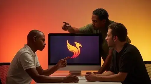 People discussing a logo animation example