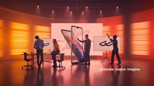 Professionals working on technology ads