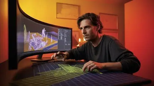 a 3D layout artist working on animation