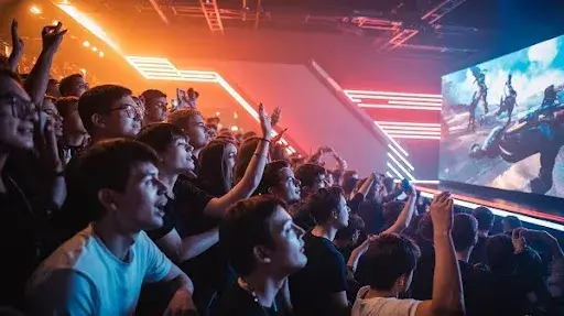 A bunch of people engaging with a video game