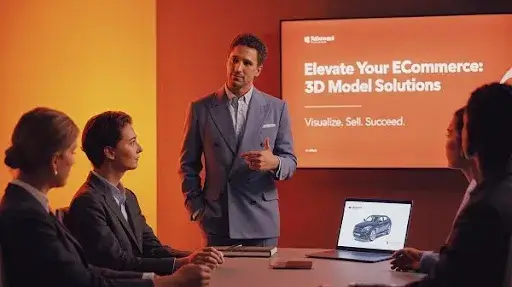 A professional explaining 3D product modeling to clients