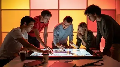 A team of animators working on a brand teaser video