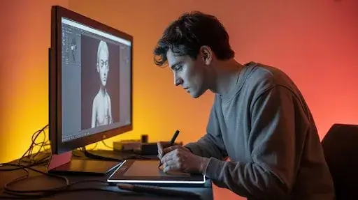 Animator working on AI character rigging