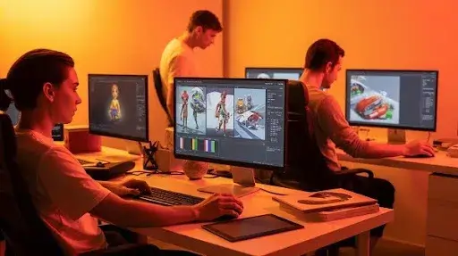 Animators working on 3D animation