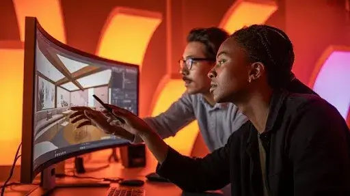 Animators working on 3D interior design