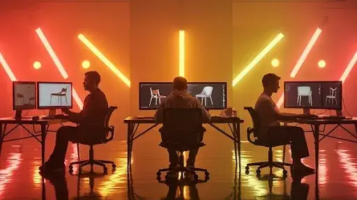 Animators working on 3D modeling furniture