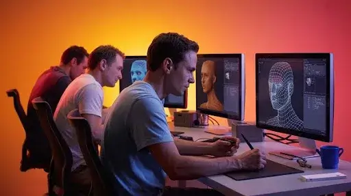 Animators working on 3D models