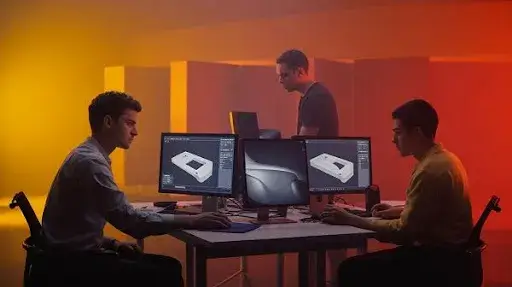 Animators working on 3D product rendering