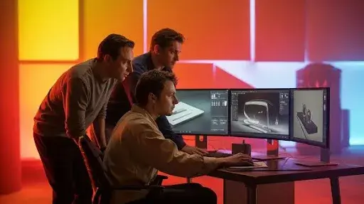 Animators working on 3D renderings