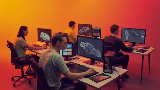 Animators working on 3D texturing