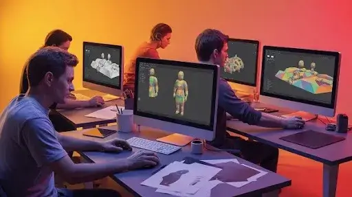 Animators working on low poly modeling