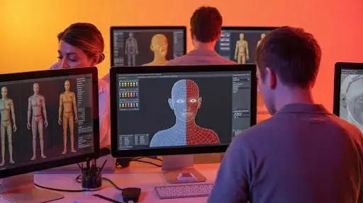 Animators working on rigging and skinning