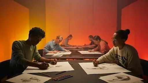 Animators working on slow in and slow out technique