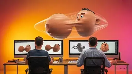 Animators working on squash and stretch technique Animators working on squash and stretch technique