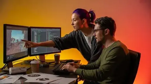 Game developers working on creating games