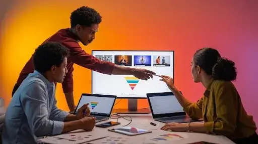 Professionals working on a conversion funnel video ad
