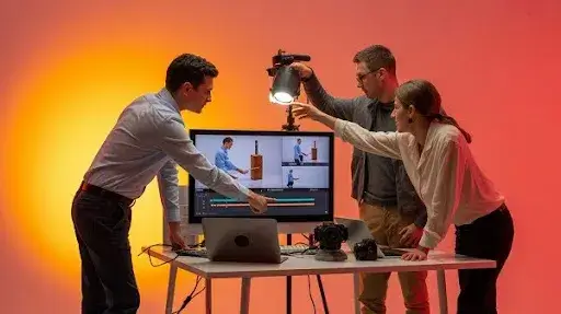 Professionals working on a product demo video