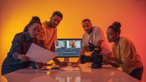 Professionals working on an awareness campaign video