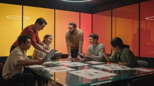 Professionals working on campaign video ideas