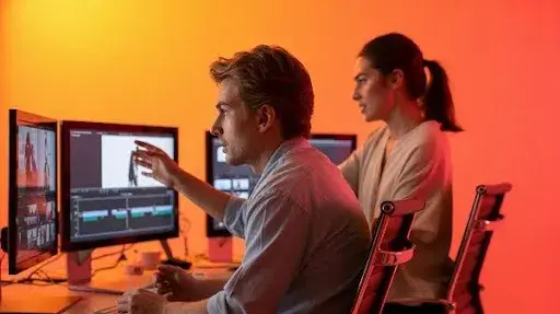 Professionals working on digital marketing videos