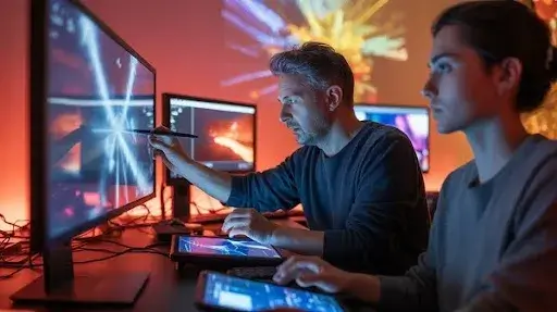 Professionals working on the special effects aspect of game creation