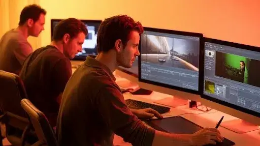 VFX professionals working on compositing