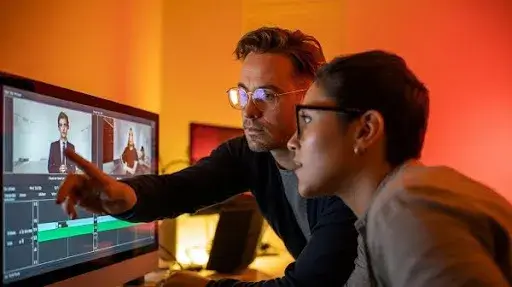 Video editors working on a business marketing video