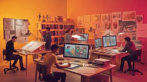 An animation studio working on art projects