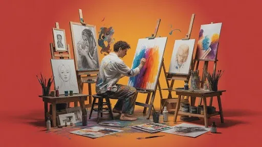 An artist working on multiple art projects