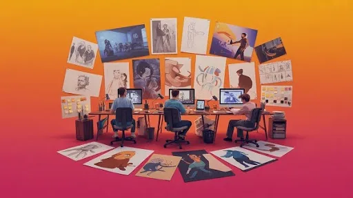 Artists working on different types of styles