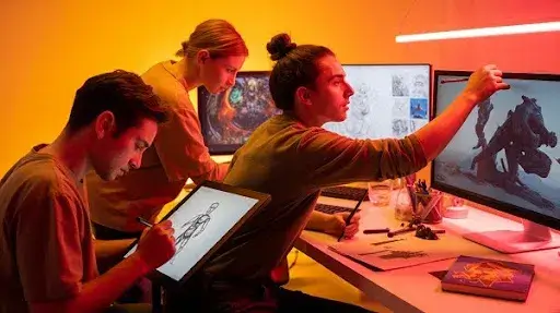 Game creatives working on in game art