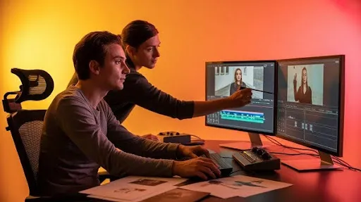 Professionals working on VSL creation process