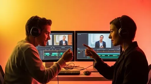 Professionals working on a company recruitment video