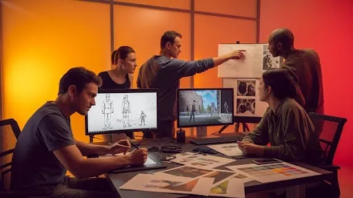 Professionals working on the pre production in game art