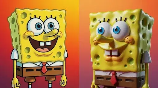 2D version and 3D version of SpongeBob SquarePants
