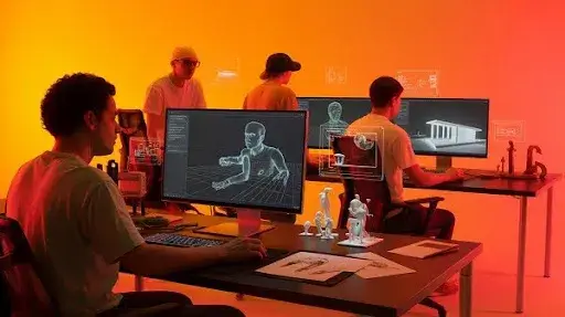 3D artists working on 3D animation projects
