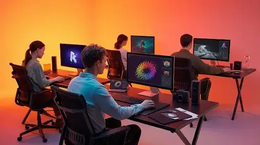 A professional company working on 3D motion graphics projects