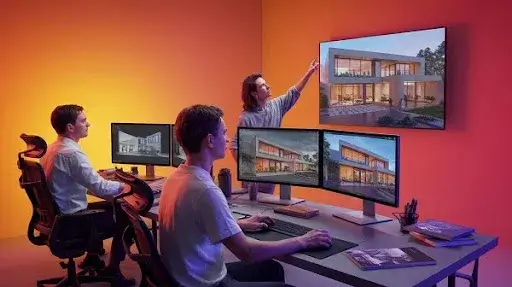 A professional explaining the real estate animation project to 3D animators