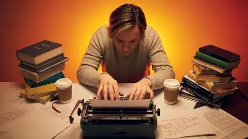 A young screenwriter working on a screenplay