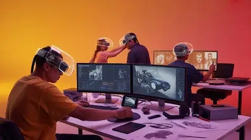 Experts working on virtual reality and 5D animation