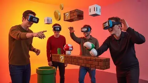 People enjoying NES Mario games in 3D AR