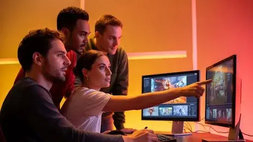 Professionals working on game trailers