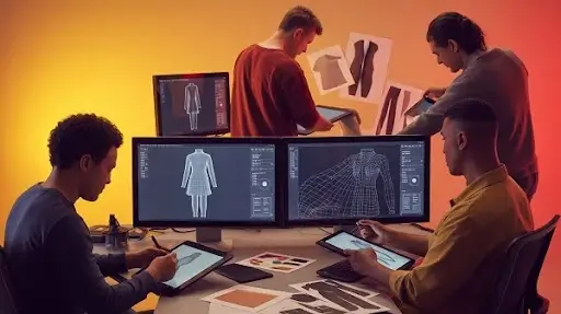 Experts working on different projects of clothing design