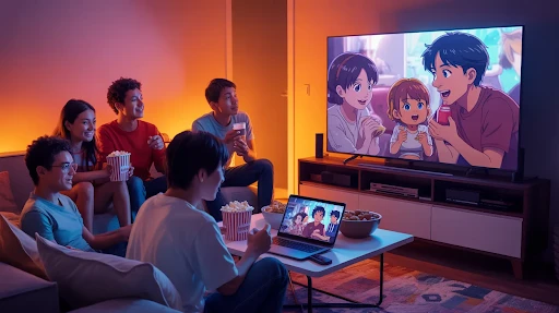 People watching anime on their devices’ screens