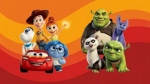 A bunch of famous animated characters