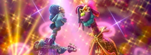A scene from the movie, Trolls World Tour